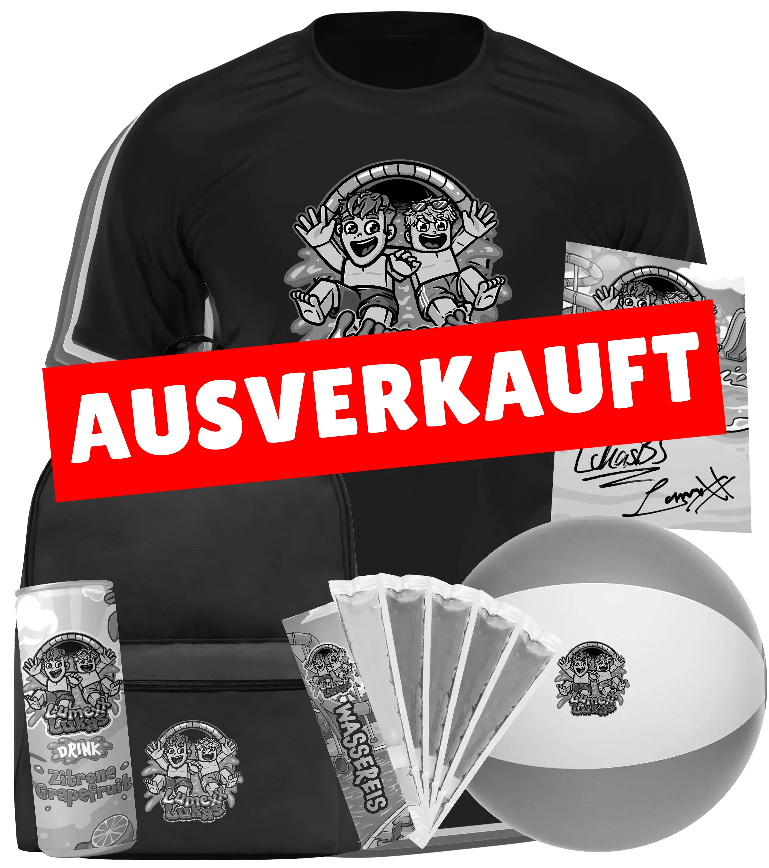 LumeXx x LukasBS - Sommer Bundle - T-Shirt + Rucksack + Drink + Wasserball + Wassereis + Autogrammkarte