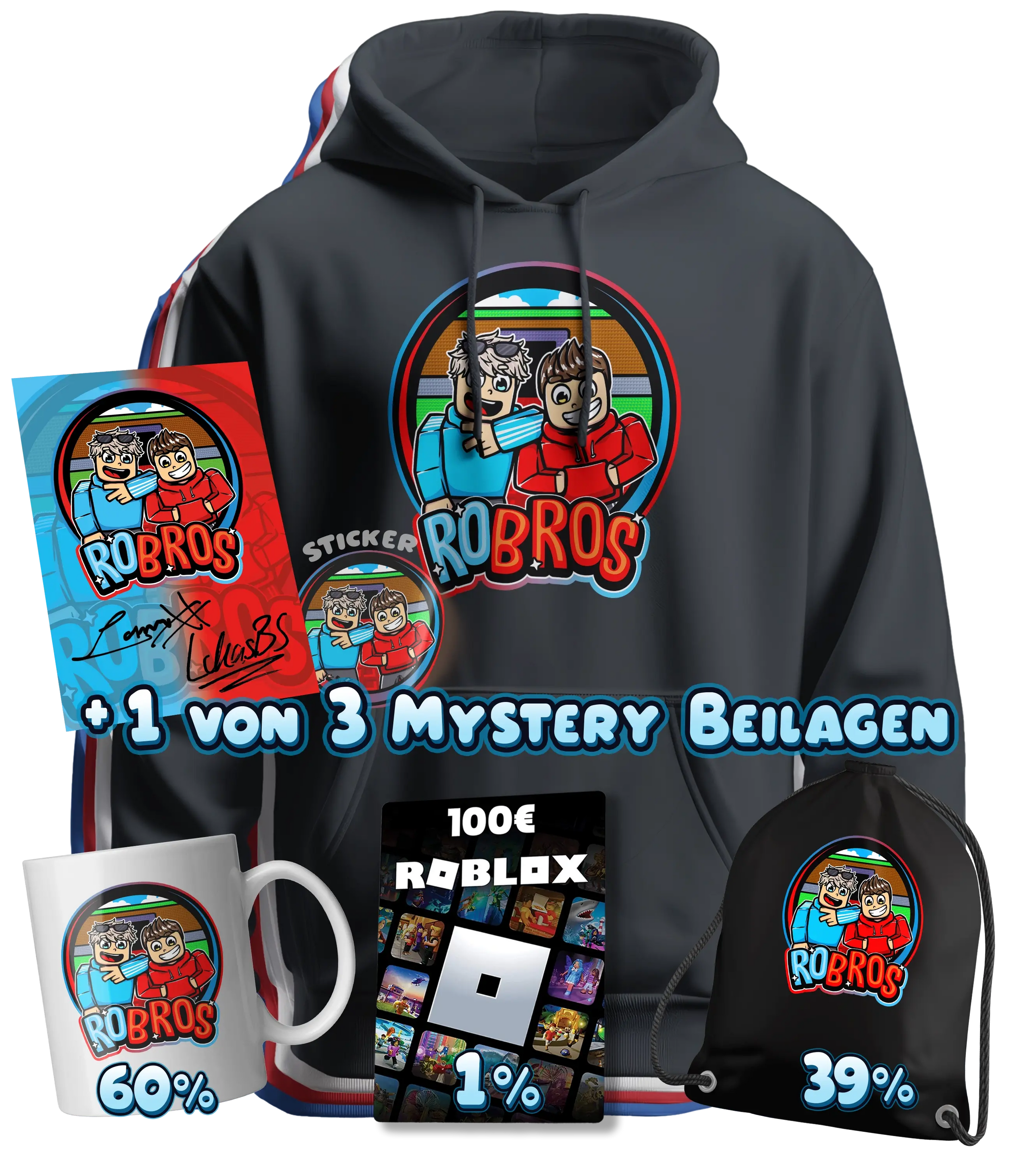 RoBros (LumeXx x LukasBS) - Bundle - Hoodie + Autogrammkarte + Sticker+ 1 von 3 Mystery Beilagen