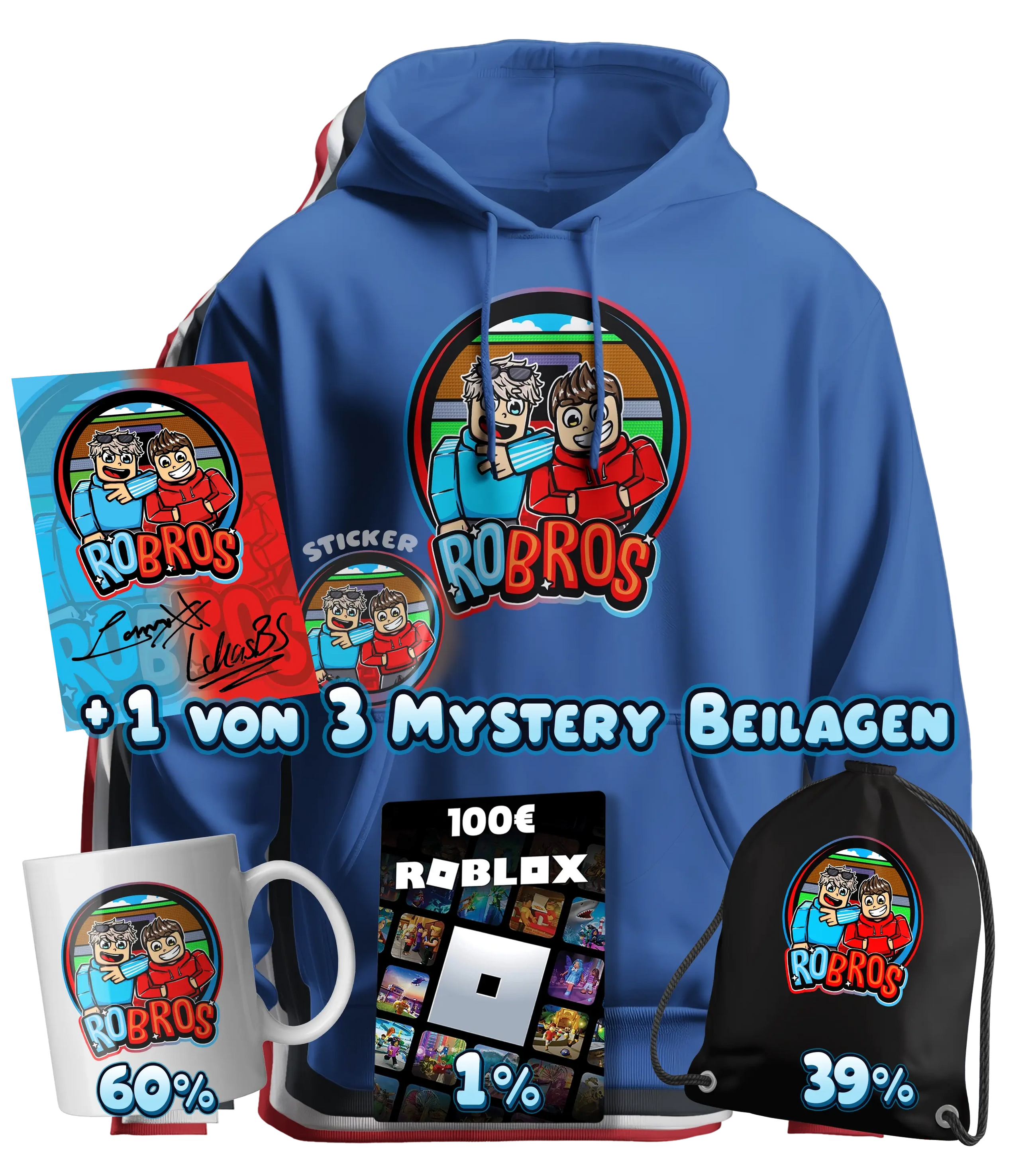 RoBros (LumeXx x LukasBS) - Bundle - Hoodie + Autogrammkarte + Sticker+ 1 von 3 Mystery Beilagen