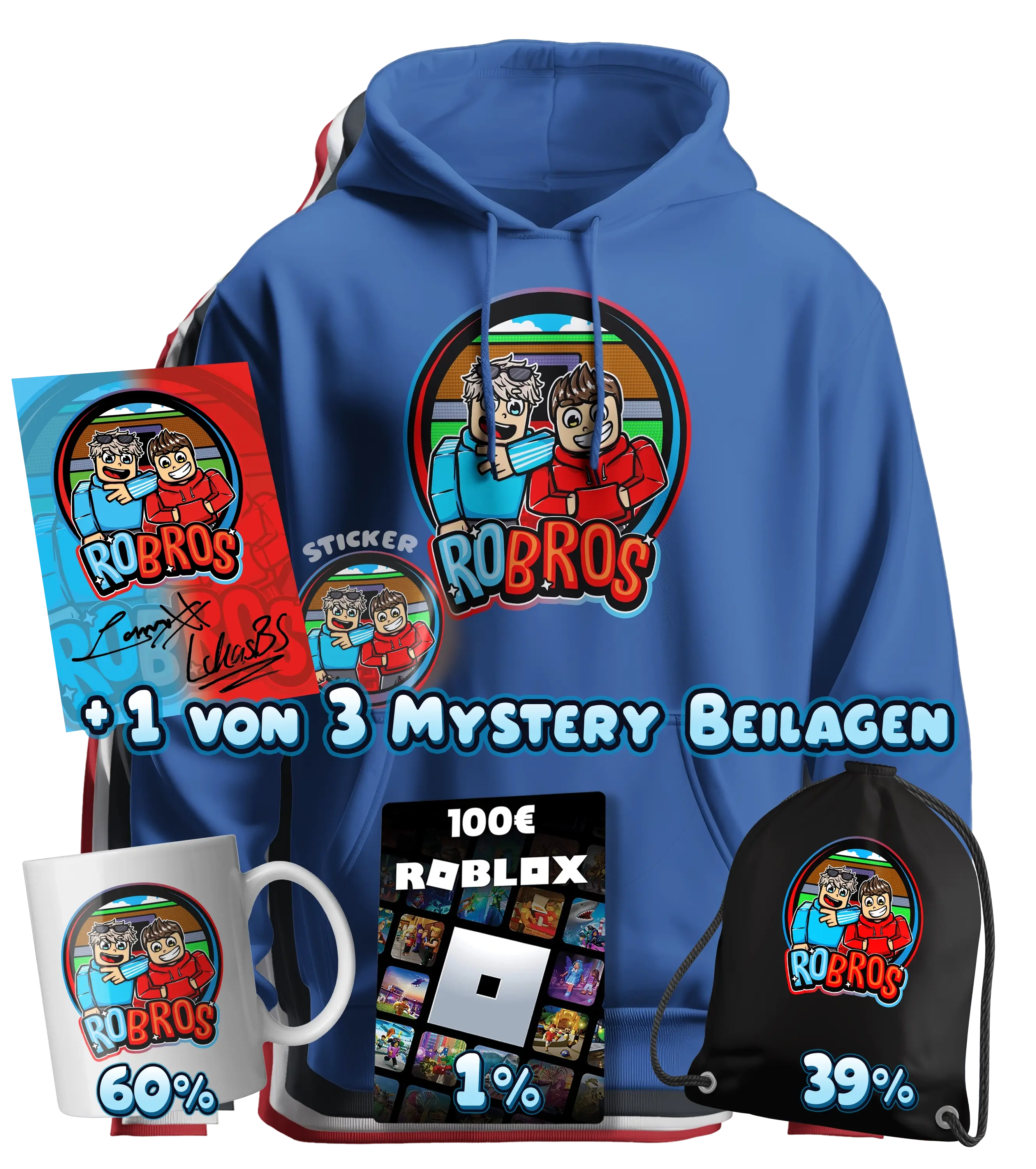 RoBros (LumeXx x LukasBS) - Bundle - Hoodie + Autogrammkarte + Sticker+ 1 von 3 Mystery Beilagen