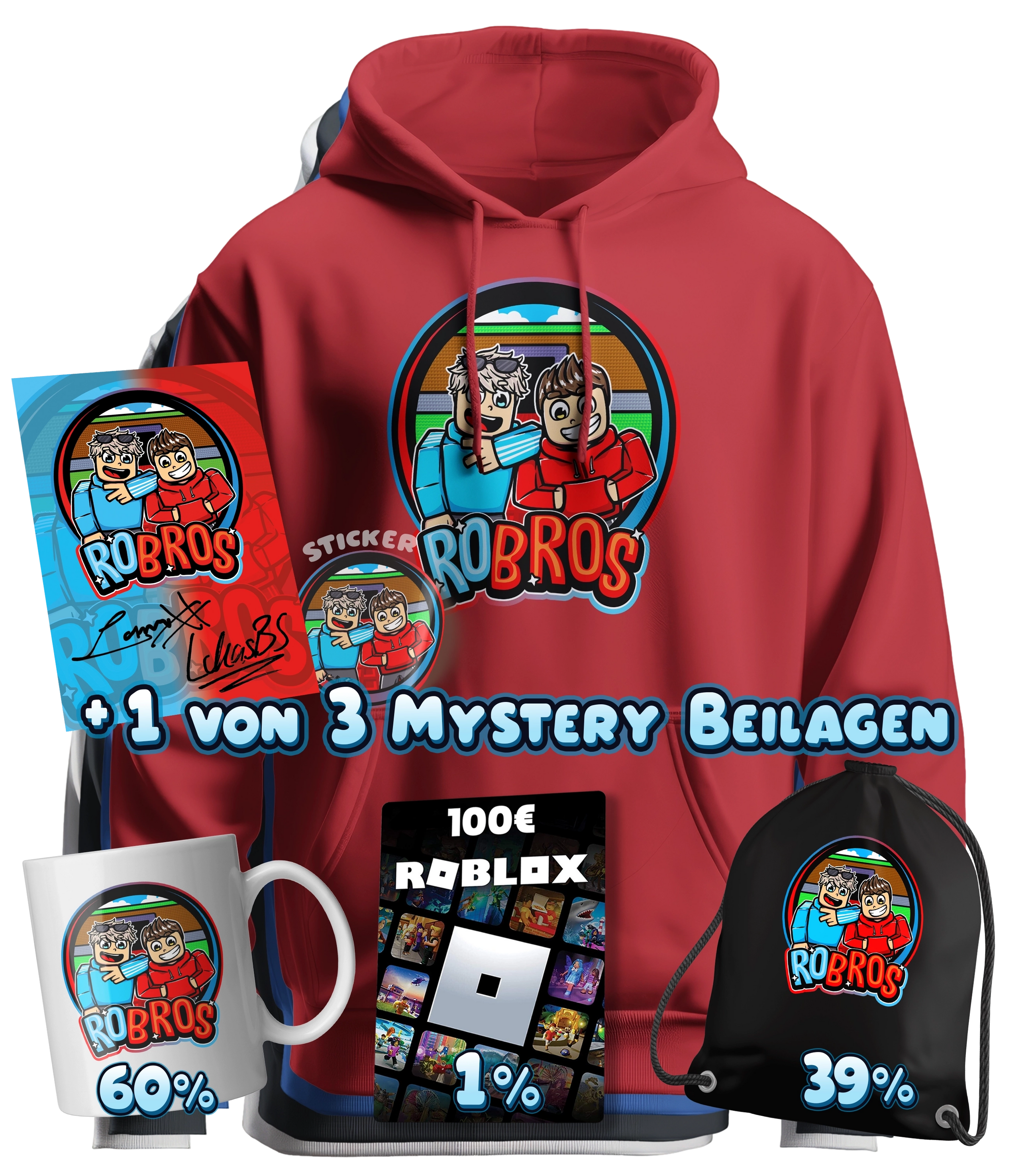 RoBros (LumeXx x LukasBS) - Bundle - Hoodie + Autogrammkarte + Sticker+ 1 von 3 Mystery Beilagen