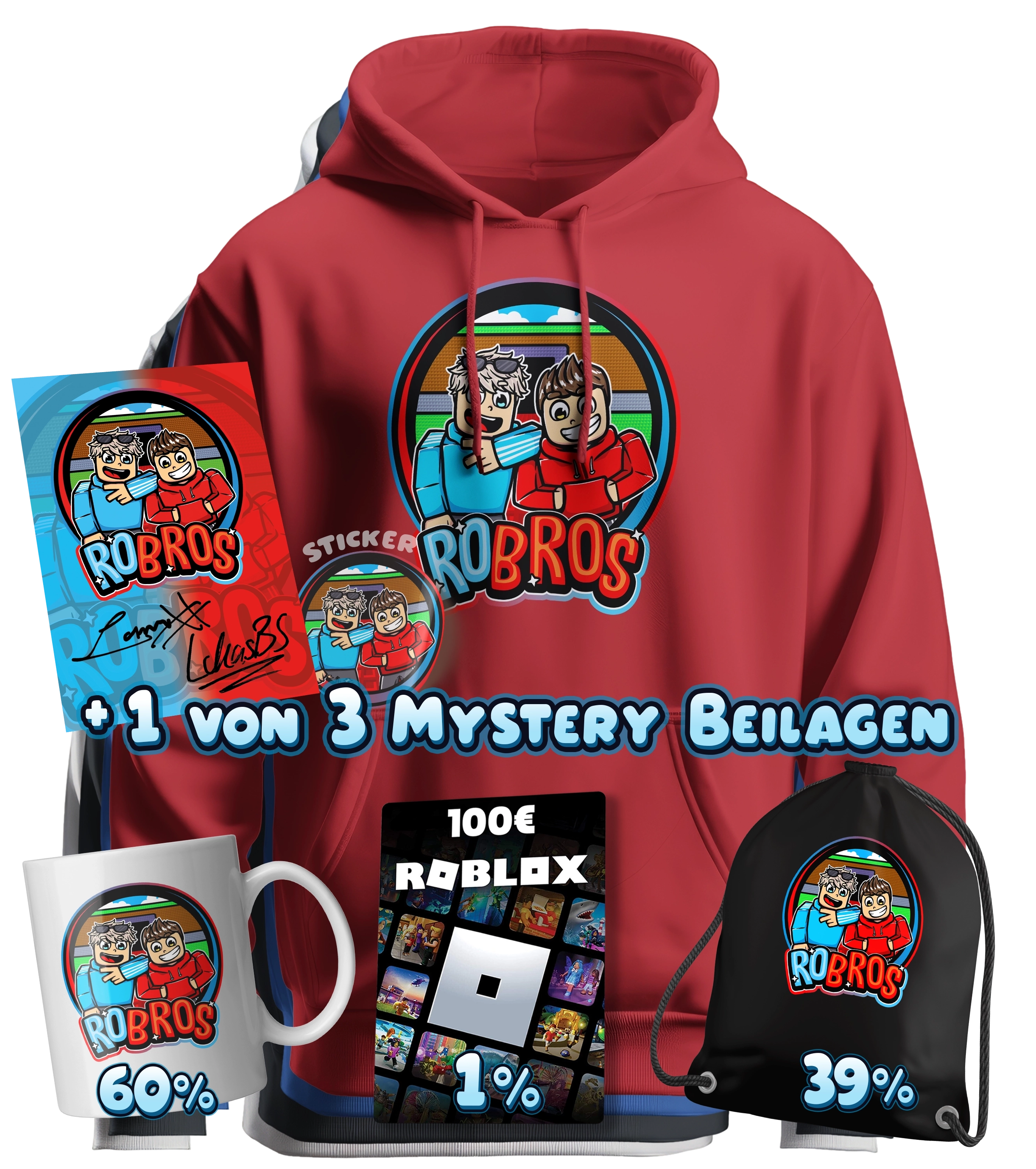 RoBros (LumeXx x LukasBS) - Bundle - Hoodie + Autogrammkarte + Sticker+ 1 von 3 Mystery Beilagen