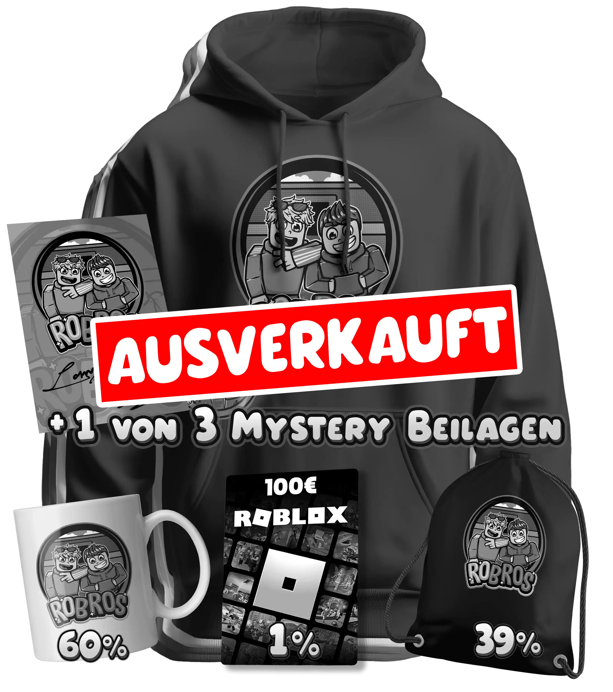 RoBros (LumeXx x LukasBS) - Bundle - Hoodie + Autogrammkarte + Sticker+ 1 von 3 Mystery Beilagen