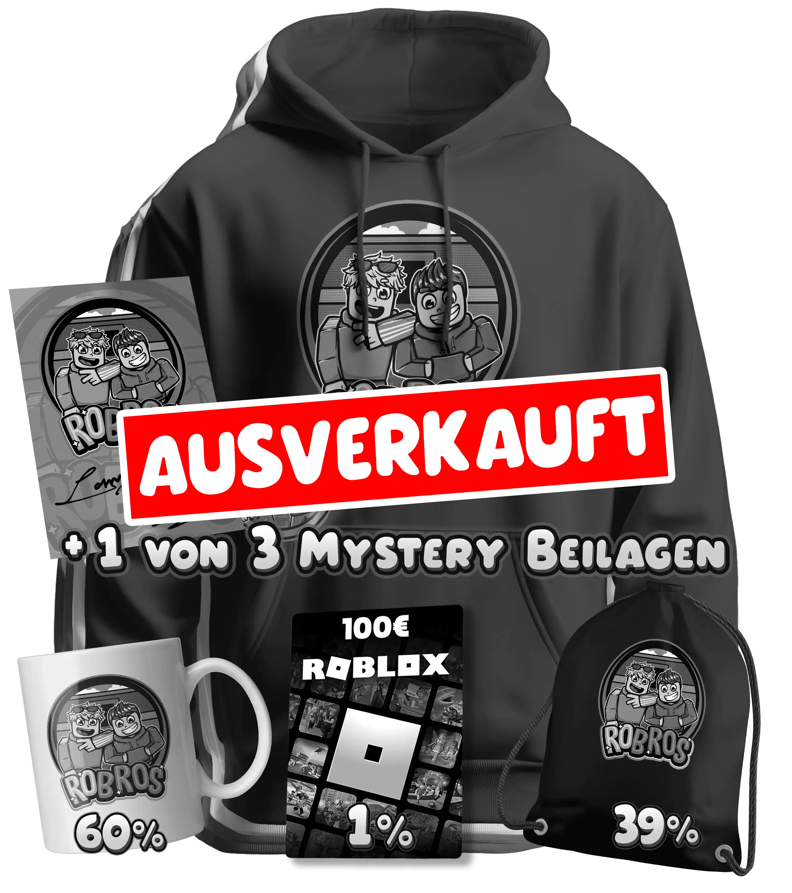 RoBros (LumeXx x LukasBS) - Bundle - Hoodie + Autogrammkarte + Sticker+ 1 von 3 Mystery Beilagen