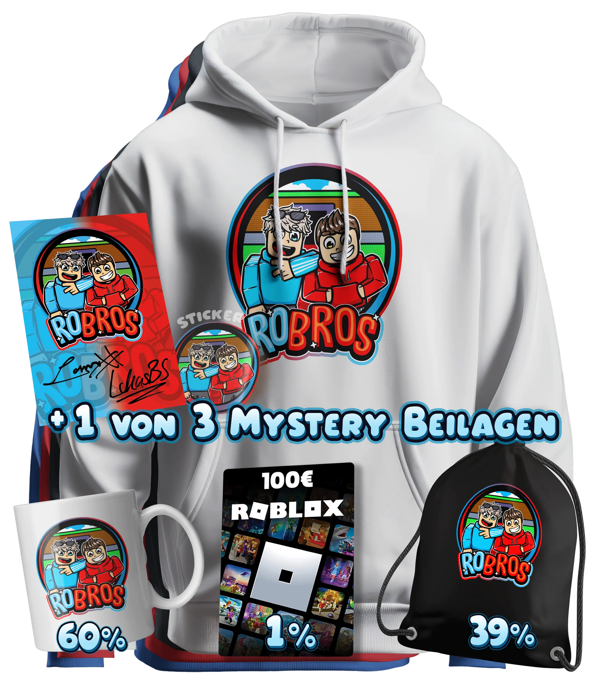 RoBros (LumeXx x LukasBS) - Bundle - Hoodie + Autogrammkarte + Sticker+ 1 von 3 Mystery Beilagen