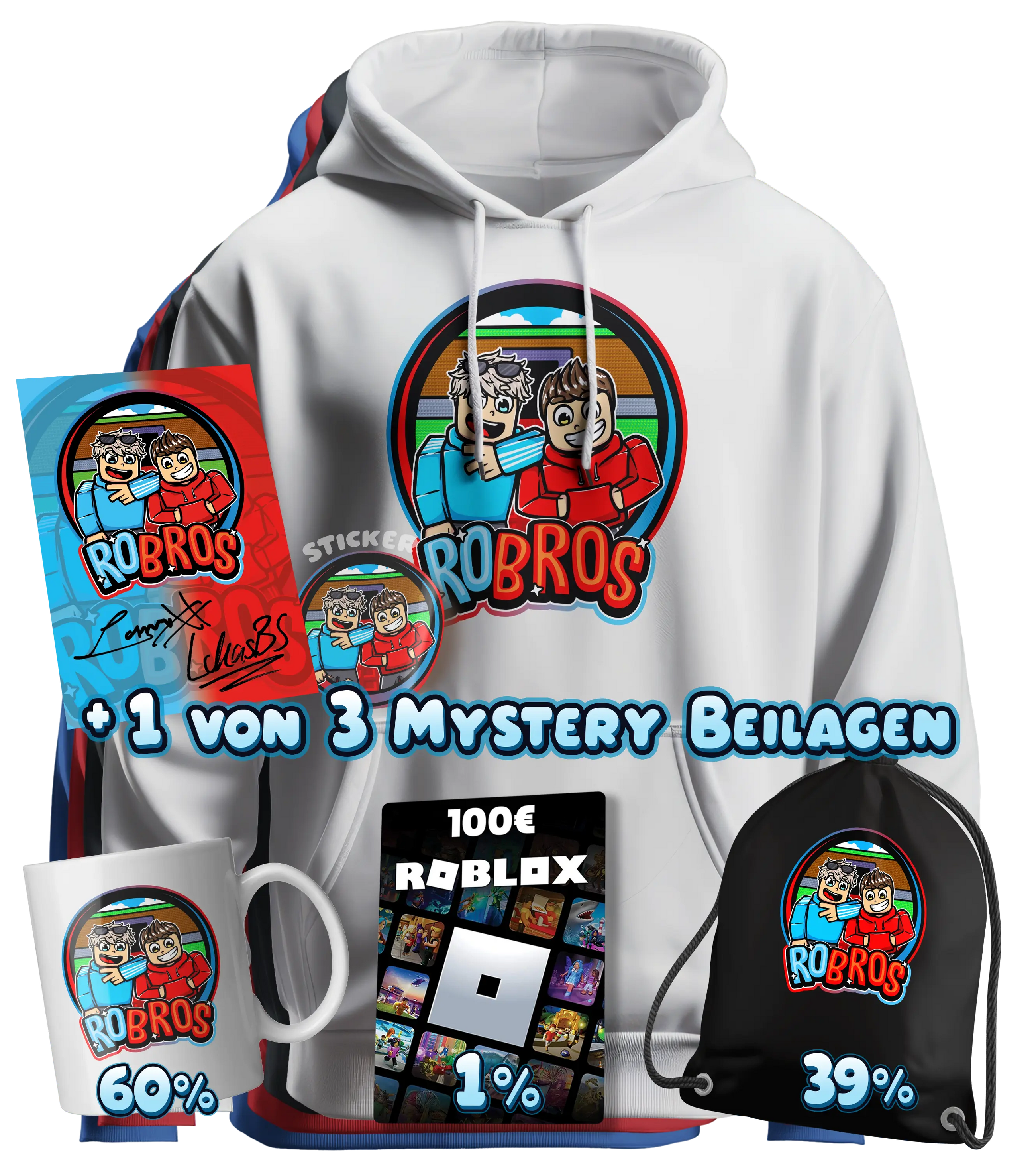 RoBros (LumeXx x LukasBS) - Bundle - Hoodie + Autogrammkarte + Sticker+ 1 von 3 Mystery Beilagen