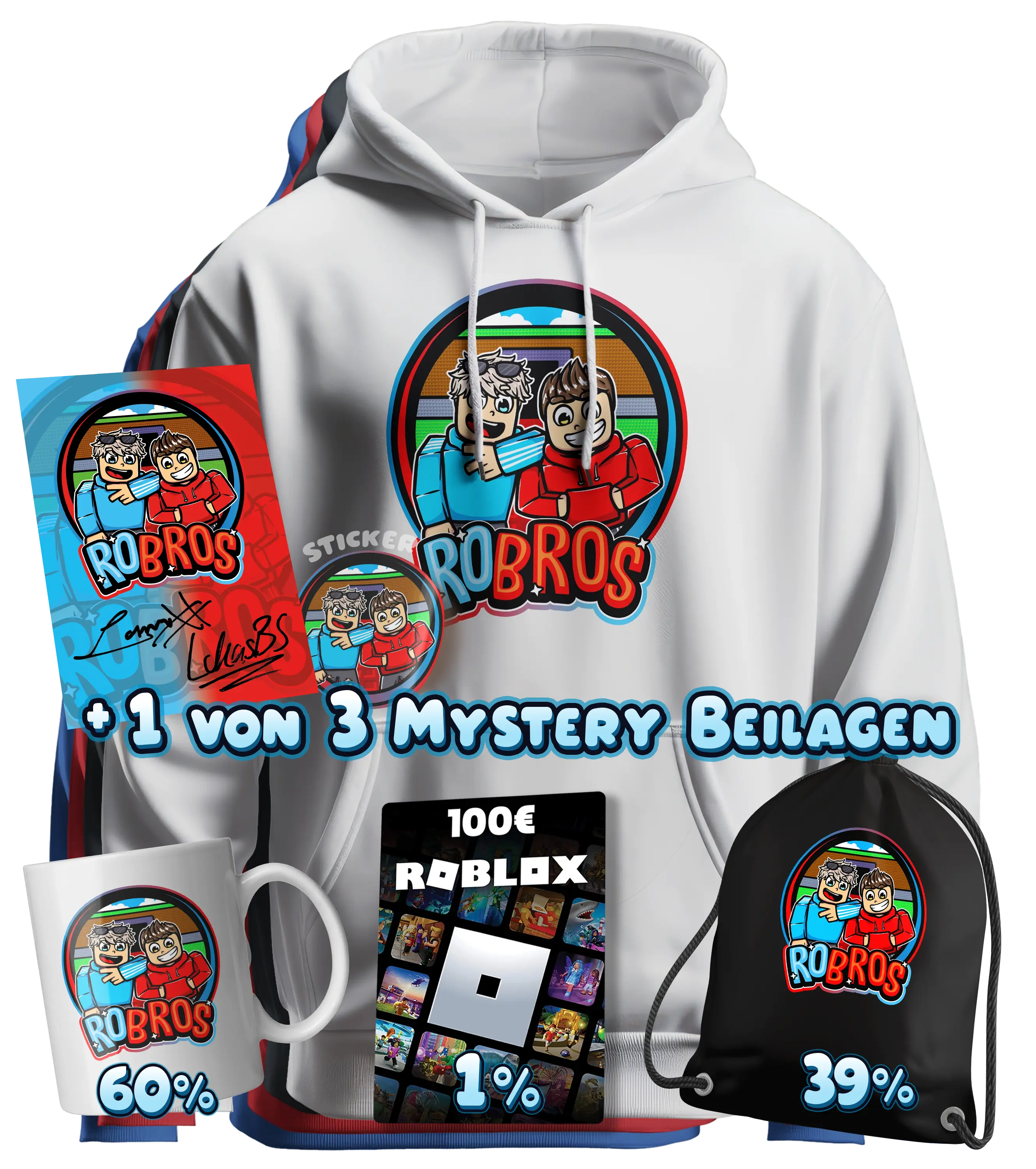 RoBros (LumeXx x LukasBS) - Bundle - Hoodie + Autogrammkarte + Sticker+ 1 von 3 Mystery Beilagen