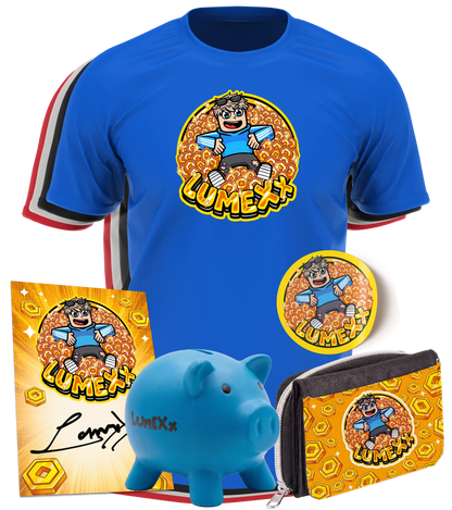 LumeXx - Robux Bundle - T-Shirt + Geldbörse + Sticker + Sparschwein +  Autogrammkarte